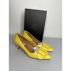 AC Andrea Carrano Yellow Milk Leather Kitten Heels Women’s Size 38 Made In Italy